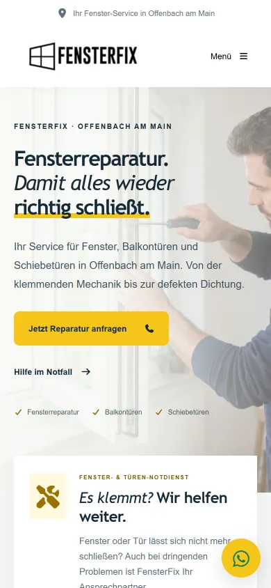 Website von FensterFix Offenbach auf dem Smartphone